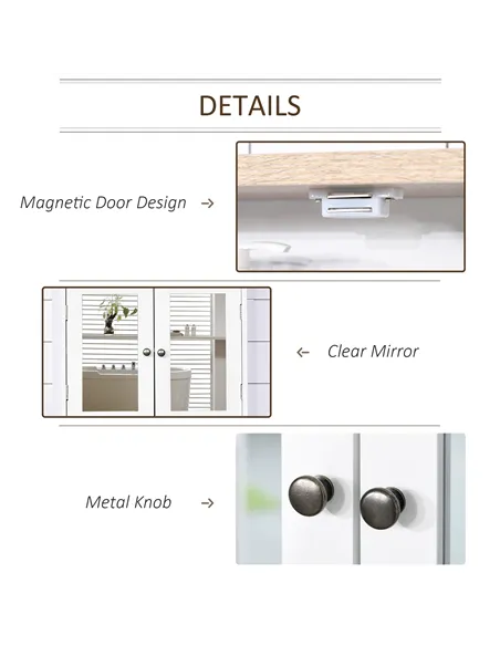 kleankin Bathroom Furniture Set, Mirror Cabinet Wall Mounted with Adjustable Shelf, Bathroom Sink Cabinet with Storage, White an