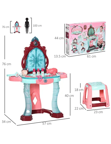 AIYAPLAY 31 Piece Kids Dressing Playset, with Magical Princess Mirror, Light and Sound - Pink and Blue
