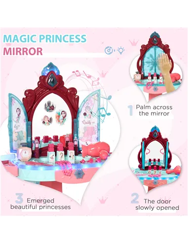 AIYAPLAY 31 Piece Kids Dressing Playset, with Magical Princess Mirror, Light and Sound - Pink and Blue