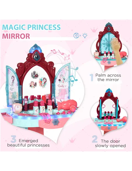 AIYAPLAY 31 Piece Kids Dressing Playset, with Magical Princess Mirror, Light and Sound - Pink and Blue