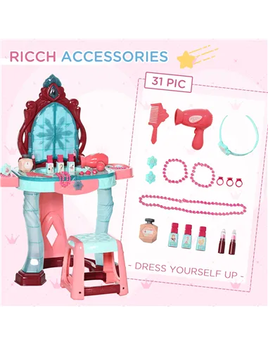 AIYAPLAY 31 Piece Kids Dressing Playset, with Magical Princess Mirror, Light and Sound - Pink and Blue