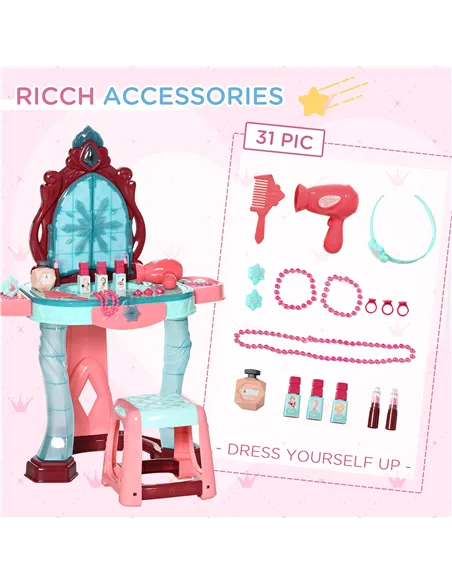 AIYAPLAY 31 Piece Kids Dressing Playset, with Magical Princess Mirror, Light and Sound - Pink and Blue