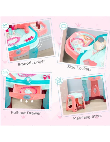AIYAPLAY 31 Piece Kids Dressing Playset, with Magical Princess Mirror, Light and Sound - Pink and Blue