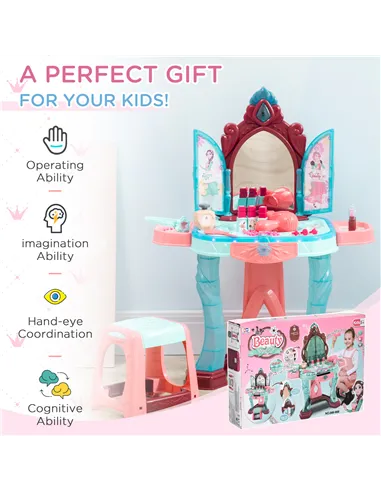 AIYAPLAY 31 Piece Kids Dressing Playset, with Magical Princess Mirror, Light and Sound - Pink and Blue