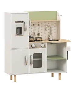 AIYAPLAY Toy Kitchen, Kids Play Kitchen, Role Playing Game with Phone, Ice Maker, Stove, Utensils, for 3-6 Years, White