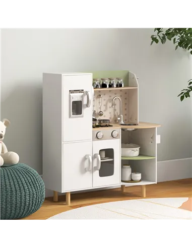 AIYAPLAY Toy Kitchen, Kids Play Kitchen, Role Playing Game with Phone, Ice Maker, Stove, Utensils, for 3-6 Years, White