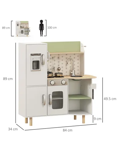 AIYAPLAY Toy Kitchen, Kids Play Kitchen, Role Playing Game with Phone, Ice Maker, Stove, Utensils, for 3-6 Years, White