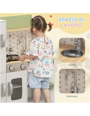 AIYAPLAY Toy Kitchen, Kids Play Kitchen, Role Playing Game with Phone, Ice Maker, Stove, Utensils, for 3-6 Years, White