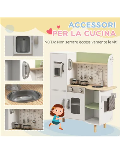 AIYAPLAY Toy Kitchen, Kids Play Kitchen, Role Playing Game with Phone, Ice Maker, Stove, Utensils, for 3-6 Years, White