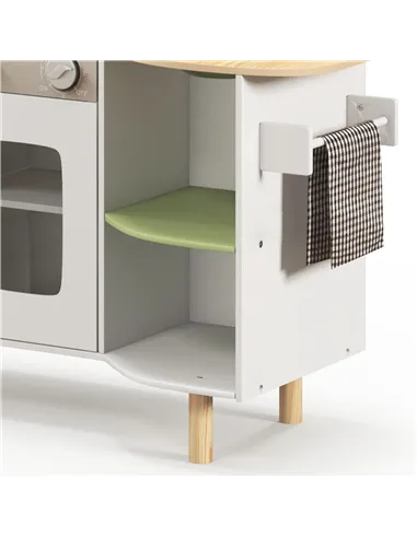 AIYAPLAY Toy Kitchen, Kids Play Kitchen, Role Playing Game with Phone, Ice Maker, Stove, Utensils, for 3-6 Years, White