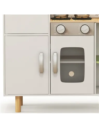 AIYAPLAY Toy Kitchen, Kids Play Kitchen, Role Playing Game with Phone, Ice Maker, Stove, Utensils, for 3-6 Years, White