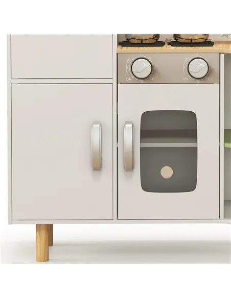 AIYAPLAY Toy Kitchen, Kids Play Kitchen, Role Playing Game with Phone, Ice Maker, Stove, Utensils, for 3-6 Years, White