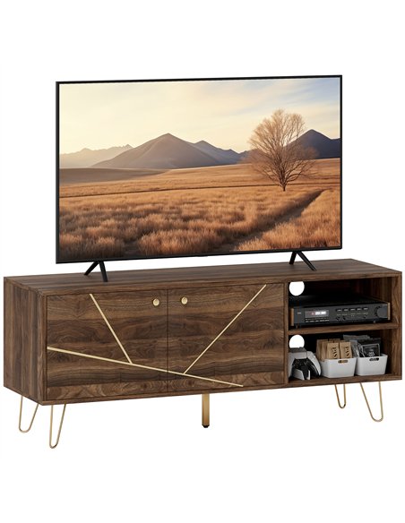 HOMCOM TV Stand Cabinet for up to 60 Inch TV, Modern 130cm TV Unit with Adjustable Shelves and Hairpin Legs, Double Door TV Cabi