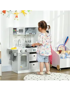 AIYAPLAY Toy Kitchen with Lights, Sounds, Apron and Chef Hat, Ice Maker, Microwave, for Ages 3-6 Years - White 2