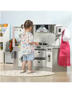 AIYAPLAY Toy Kitchen with Running Water, Lights, Sounds, Apron and Chef Hat, Water Dispenser, for Ages 3-6 Years, Grey 2
