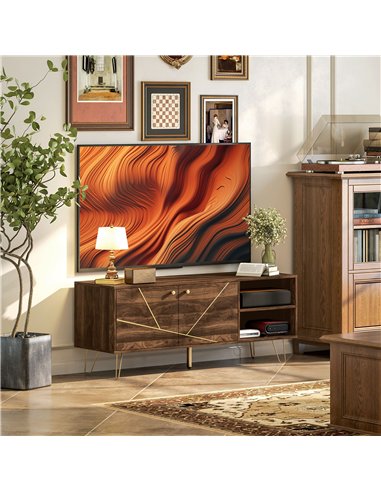 HOMCOM TV Stand Cabinet for up to 60 Inch TV, Modern 130cm TV Unit with Adjustable Shelves and Hairpin Legs, Double Door TV Cabi