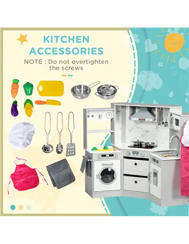 AIYAPLAY Toy Kitchen with Running Water, Lights, Sounds, Apron and Chef Hat, Water Dispenser, for Ages 3-6 Years, Grey