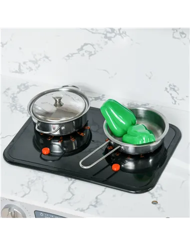 AIYAPLAY Toy Kitchen with Running Water, Lights, Sounds, Apron and Chef Hat, Water Dispenser, for Ages 3-6 Years, Grey