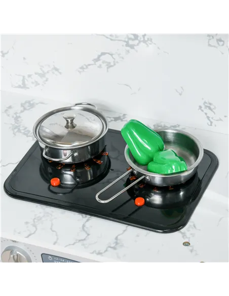 AIYAPLAY Toy Kitchen with Running Water, Lights, Sounds, Apron and Chef Hat, Water Dispenser, for Ages 3-6 Years, Grey