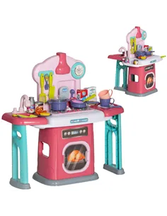 AIYAPLAY 45-Piece Kids Kitchen, Toy Kitchen, with Rotating Side Tables, Lights, Sound Spray