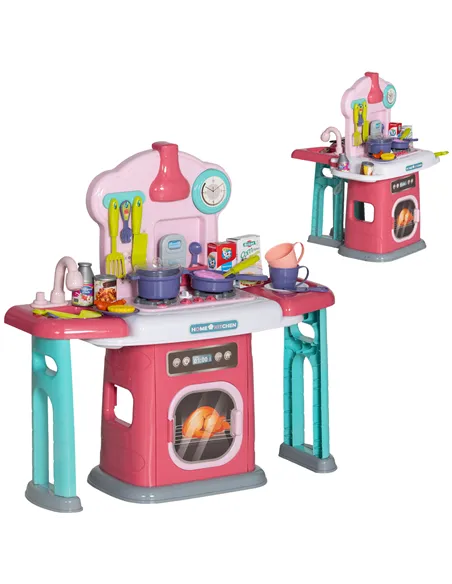 AIYAPLAY 45-Piece Kids Kitchen, Toy Kitchen, with Rotating Side Tables, Lights, Sound Spray