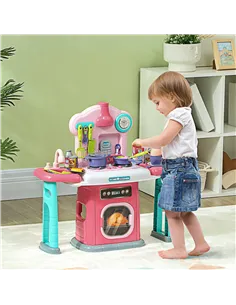 AIYAPLAY 45-Piece Kids Kitchen, Toy Kitchen, with Rotating Side Tables, Lights, Sound Spray 2