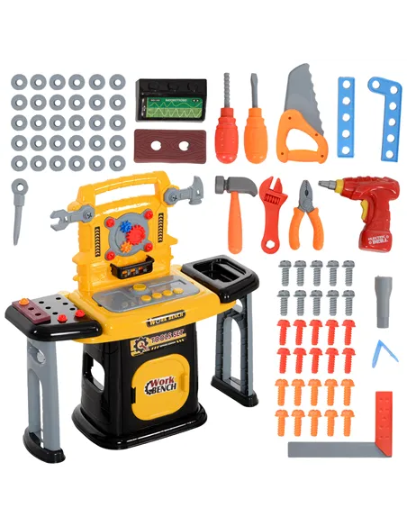 AIYAPLAY 102-Piece Kids Tool Bench with Electric Drill, Storage for Ages 3-6 Years, Yellow