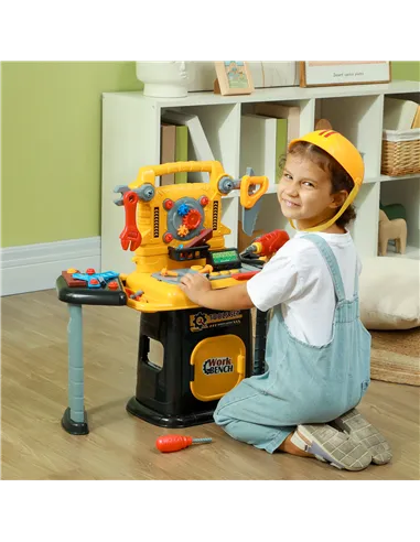 AIYAPLAY 102-Piece Kids Tool Bench with Electric Drill, Storage for Ages 3-6 Years, Yellow