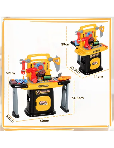 AIYAPLAY 102-Piece Kids Tool Bench with Electric Drill, Storage for Ages 3-6 Years, Yellow