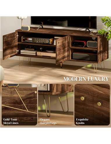 HOMCOM TV Stand Cabinet for up to 60 Inch TV, Modern 130cm TV Unit with Adjustable Shelves and Hairpin Legs, Double Door TV Cabi