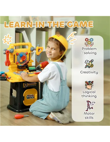 AIYAPLAY 102-Piece Kids Tool Bench with Electric Drill, Storage for Ages 3-6 Years, Yellow