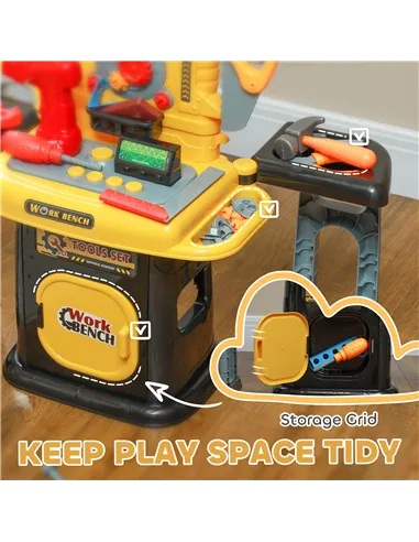 AIYAPLAY 102-Piece Kids Tool Bench with Electric Drill, Storage for Ages 3-6 Years, Yellow
