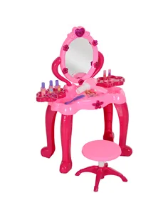 AIYAPLAY Kids Dressing Table with mirror, Stool, Light, Music, 15 Accessories, for Ages 3-6 Years, Pink