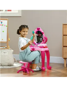 AIYAPLAY Kids Dressing Table with mirror, Stool, Light, Music, 15 Accessories, for Ages 3-6 Years, Pink 2