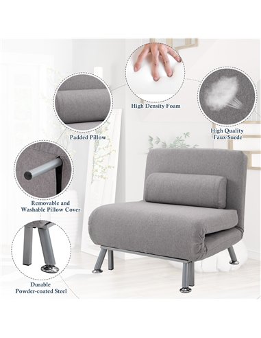 HOMCOM Adjustable Back Futon Sofa Chair - Grey