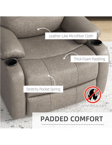 HOMCOM Recliner Chair, Microfibre Reclining Chair with Adjustable Leg Rest, Cup Holders, Recliner Armchair for Home Living Room,