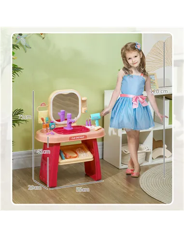 AIYAPLAY Kids Dressing Table with Mirror, LED Light, 23 Accessories, Pink