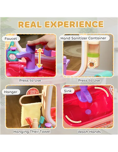 AIYAPLAY Kids Dressing Table with Mirror, LED Light, 23 Accessories, Pink