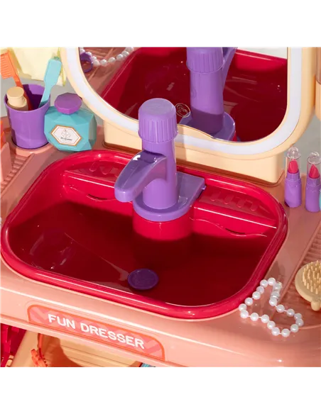 AIYAPLAY Kids Dressing Table with Mirror, LED Light, 23 Accessories, Pink