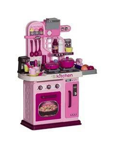 AIYAPLAY Kids Kitchen with 33 Pieces, Lights, Sounds, Storage, for Ages 3-6 Years, Pink