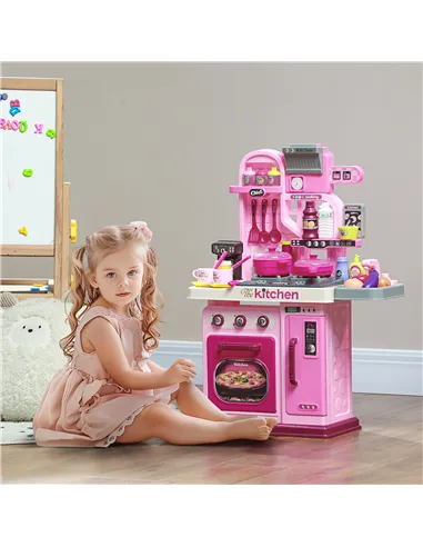 AIYAPLAY Kids Kitchen with 33 Pieces, Lights, Sounds, Storage, for Ages 3-6 Years, Pink