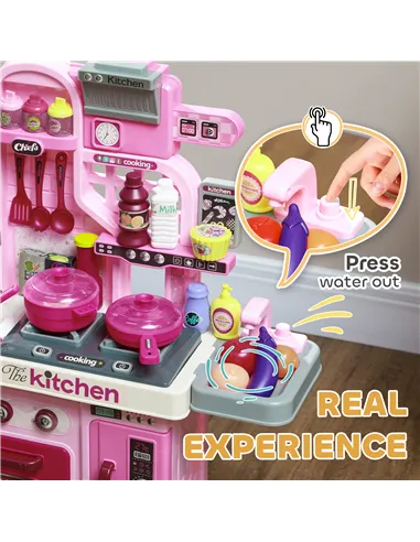 AIYAPLAY Kids Kitchen with 33 Pieces, Lights, Sounds, Storage, for Ages 3-6 Years, Pink