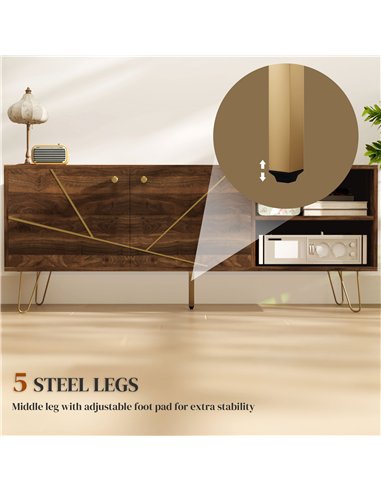 HOMCOM TV Stand Cabinet for up to 60 Inch TV, Modern 130cm TV Unit with Adjustable Shelves and Hairpin Legs, Double Door TV Cabi