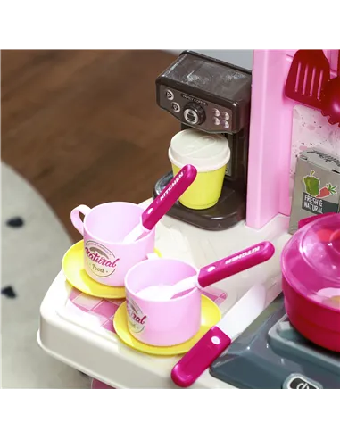 AIYAPLAY Kids Kitchen with 33 Pieces, Lights, Sounds, Storage, for Ages 3-6 Years, Pink