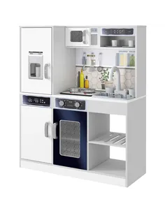 AIYAPLAY Pretend Play Toy Kitchen, Kids Kitchen Playset w/ Sounds, Lights, Running Water, Coffee Maker, Refrigerator