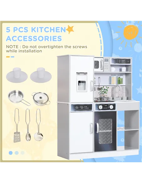 AIYAPLAY Pretend Play Toy Kitchen, Kids Kitchen Playset w/ Sounds, Lights, Running Water, Coffee Maker, Refrigerator