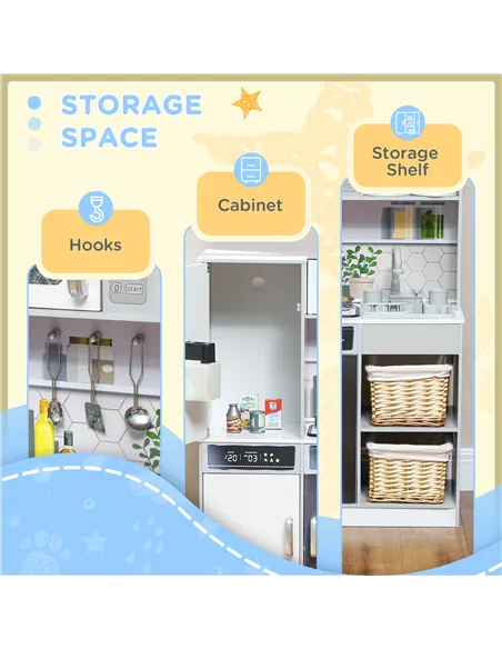 AIYAPLAY Pretend Play Toy Kitchen, Kids Kitchen Playset w/ Sounds, Lights, Running Water, Coffee Maker, Refrigerator