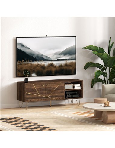 HOMCOM TV Stand Cabinet for up to 60 Inch TV, Modern 130cm TV Unit with Adjustable Shelves and Hairpin Legs, Double Door TV Cabi