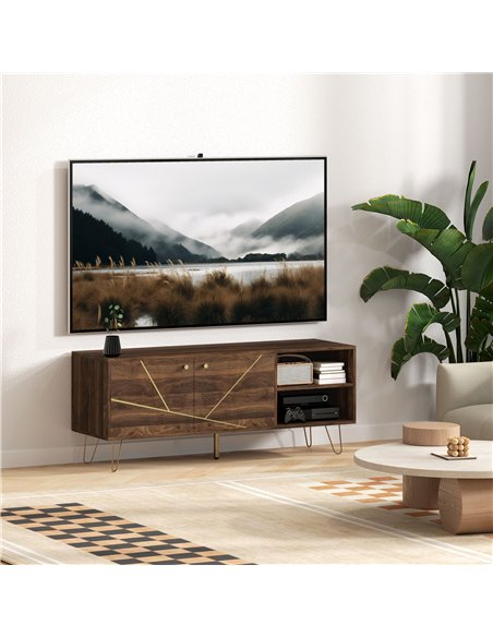 HOMCOM TV Stand Cabinet for up to 60 Inch TV, Modern 130cm TV Unit with Adjustable Shelves and Hairpin Legs, Double Door TV Cabi