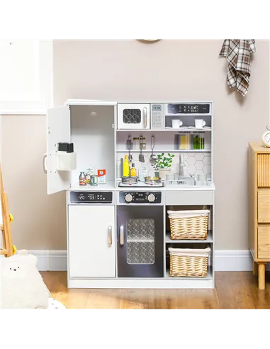 AIYAPLAY Pretend Play Toy Kitchen, Kids Kitchen Playset w/ Sounds, Lights, Running Water, Coffee Maker, Refrigerator